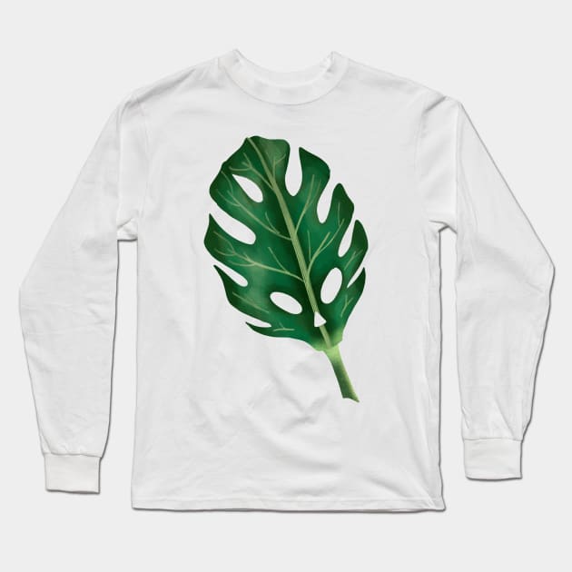 Monstera Leaf Skull Tropical Leaves Botanical Green Long Sleeve T-Shirt by ChloesNook